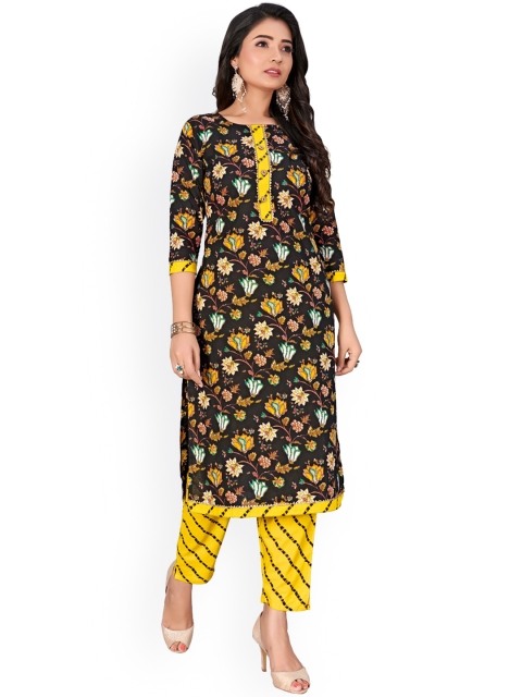 

Viva N Diva Women Black Floral Printed Regular Kurta with Trousers