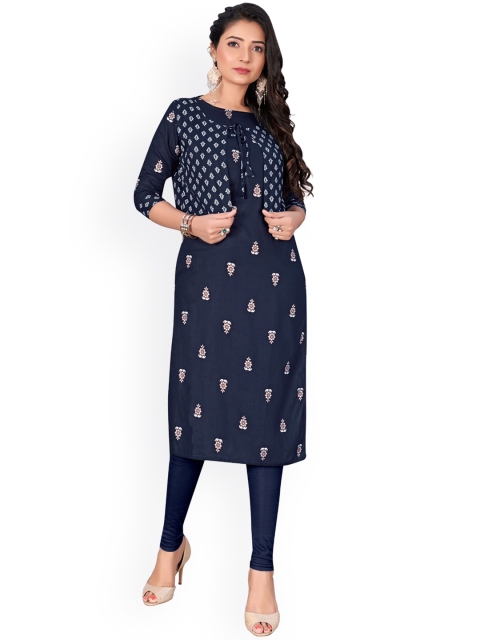 

Viva N Diva Women Navy Blue Quirky Printed Thread Work Kurta