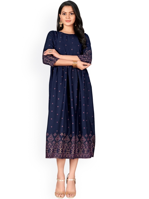 

Viva N Diva Women Navy Blue Ethnic Motifs Printed Flared Sleeves Kurta
