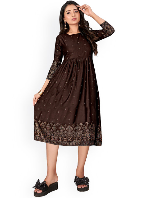 

Viva N Diva Women Brown Ethnic Motifs Thread Work Anarkali Kurta