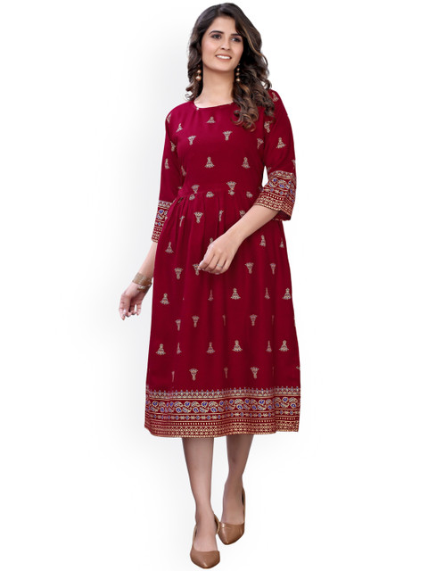 

Viva N Diva Women Red Ethnic Motifs Printed Block Print Kurta
