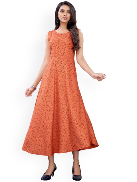 

Viva N Diva Women Orange Geometric Printed Floral Kurta