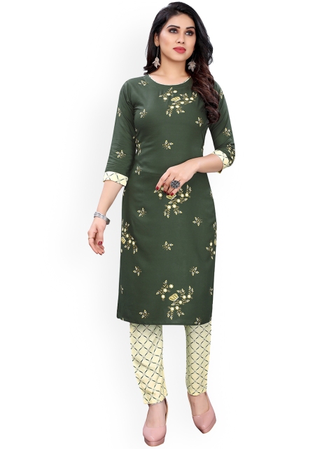

Viva N Diva Women Green Floral Printed Regular Kurta with Trousers