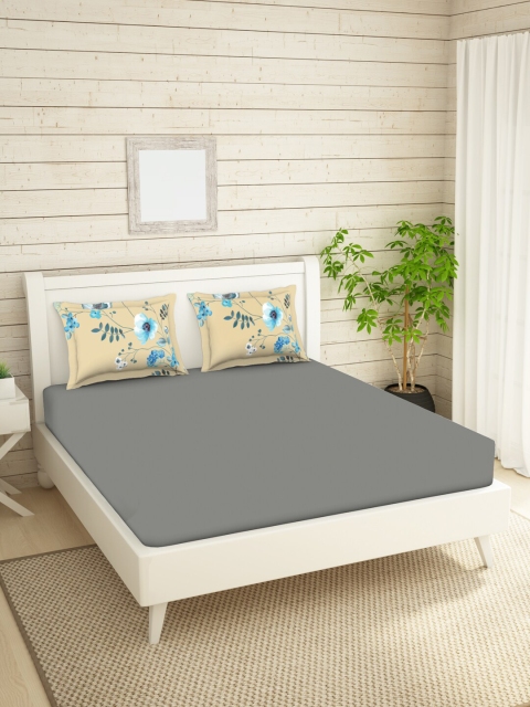 

SPACES Grey 144 TC Antibacterial Cotton King Bedsheet with 2 Pillow Covers