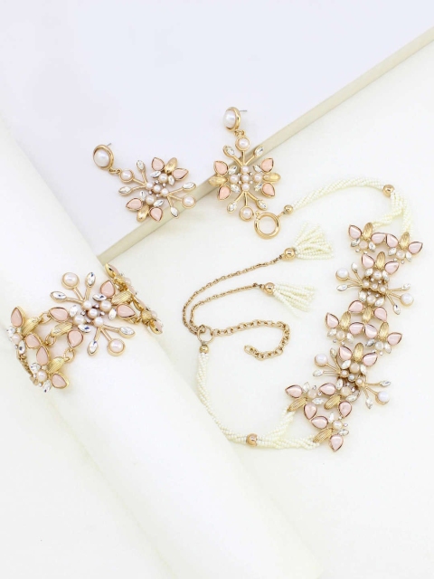 

Runway Ritual Gold-Plated & White Stone-Studded & Beaded Jewellery Set