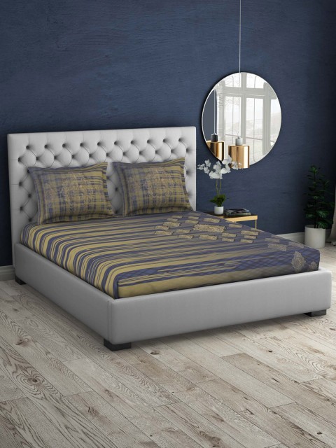 

SPACES Blue & Olive Green Ethnic Motifs 210 TC King Bedsheet with 2 Pillow Covers