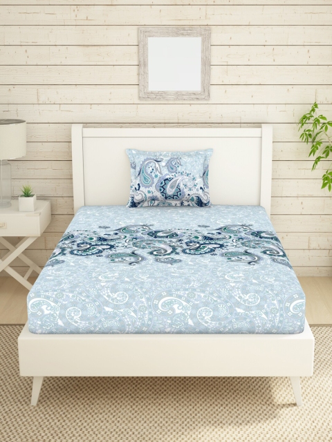 

SPACES Blue & White Floral 144 TC Single Bedsheet with 1 Pillow Covers