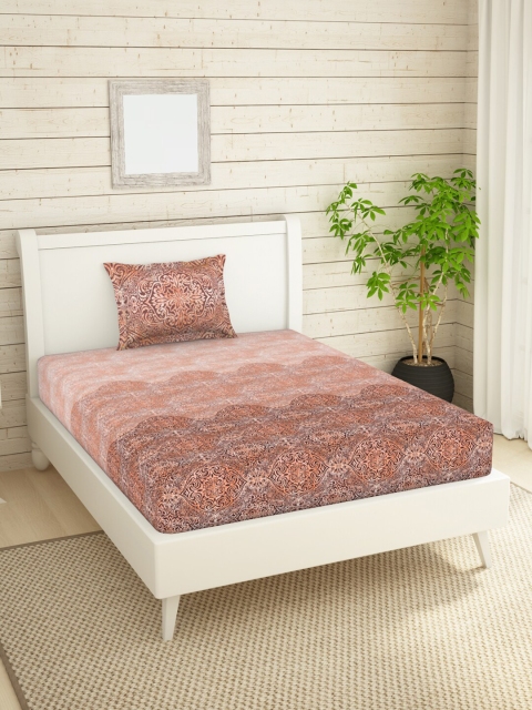 

SPACES Brown Ethnic Motifs 144 TC Single Bedsheet with 2 Pillow Covers
