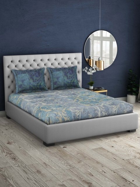 

SPACES Blue & Grey Ethnic Motifs 210 TC King Bedsheet with 2 Pillow Covers
