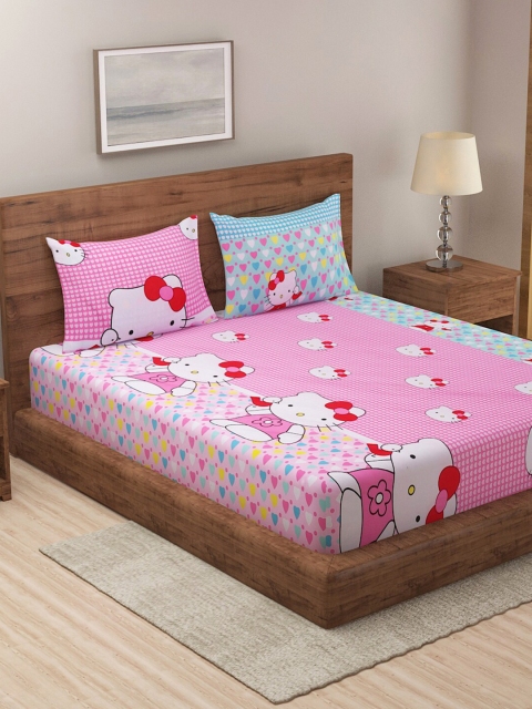 

NEUDIS Pink & Blue Floral 180 TC Queen Bedsheet with 2 Pillow Covers