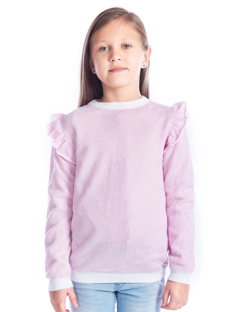 

Cherry Crumble Girls Pink & White Pullover With Frill Detail