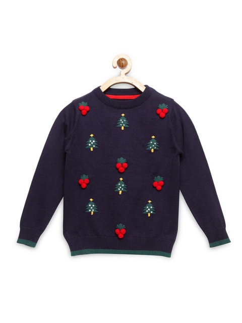 

Cherry Crumble Unisex Kids Navy Blue & Red Embroidered Pullover
