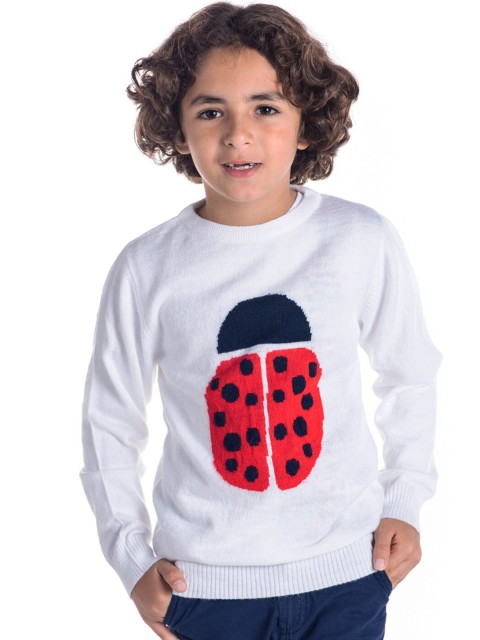 

Cherry Crumble Unisex Kids White & Red Ladybug Printed Pullover