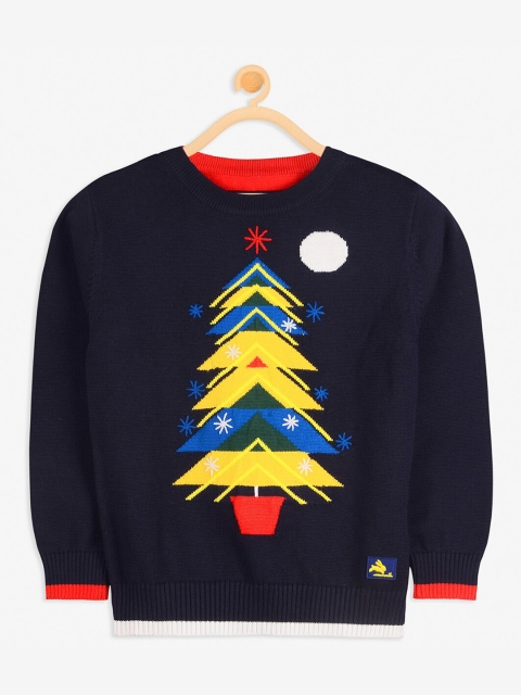 

Cherry Crumble Unisex Kids Navy Blue & Yellow Printed Pullover