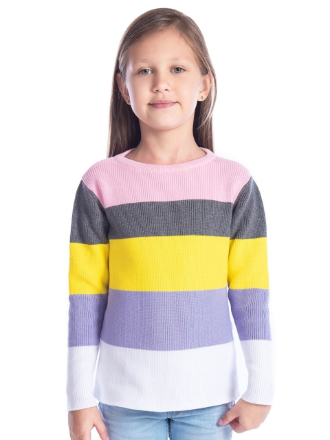 

Cherry Crumble Girls Pink & Purple Colourblocked Round neck Pullover