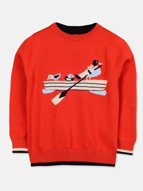 

Cherry Crumble Kids Red & Beige Row Away Self Design Pullover Sweater
