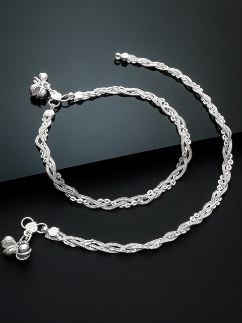

aadita Set Of 2 Oxidised Silver-Plated Handcrafted Anklets