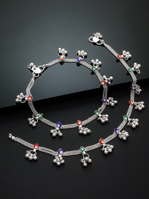 

Aadita Set of 2 Oxidised Silver-Plated Handcrafted Anklets
