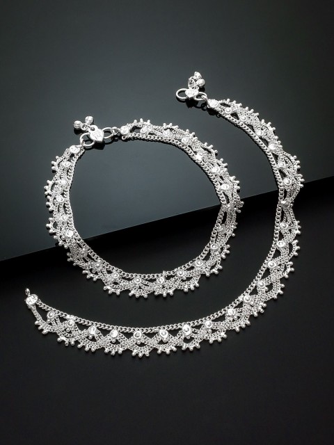 

aadita Set of 2 Oxidised Silver-Plated Handcrafted Anklets