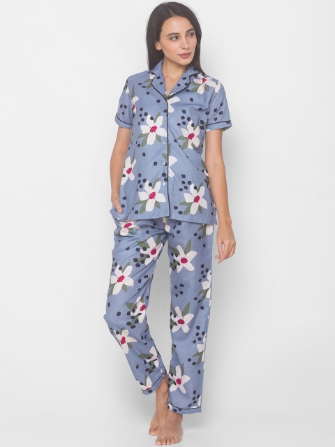 

FashionRack Women Blue & White Printed Pure Cotton Night suit