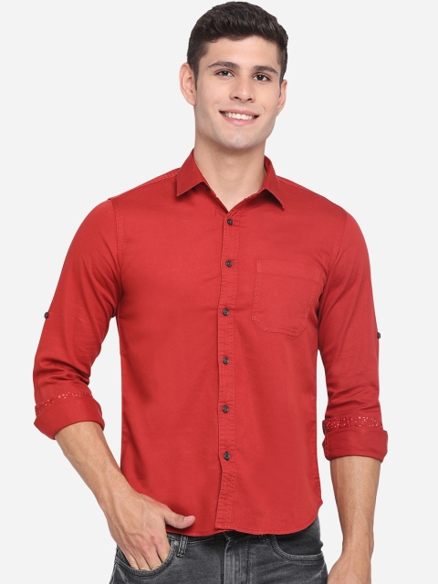 

Greenfibre Men Red Slim Fit Opaque Casual Shirt