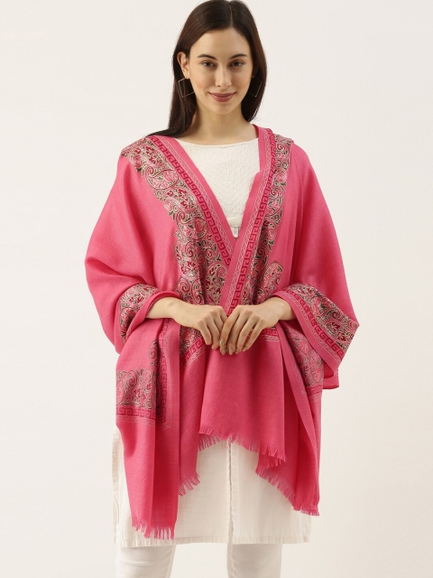 

Pashmoda Women Pink & Beige Embroidered Woolen Shawl