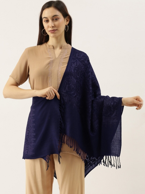 

Pashmoda Women Navy Blue Embroidered Woolen Shawl