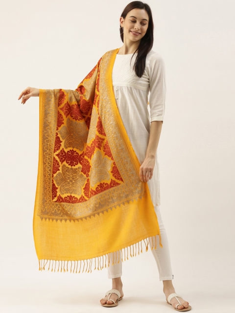 

Pashmoda Women Yellow & Red Embroidered Pure Wool Shawl