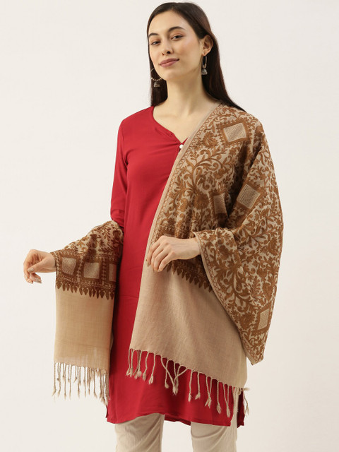 

Pashmoda Women Beige & Brown Embroidered Pure Wool Shawl