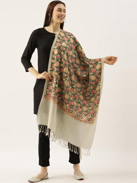

Pashmoda Women Beige & Yellow Floral Embroidered Woollen Shawl
