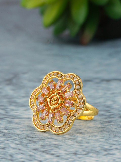 

Brandsoon Brass-Plated Pink Stone-Studded Handcrafted Adjustable Finger Ring