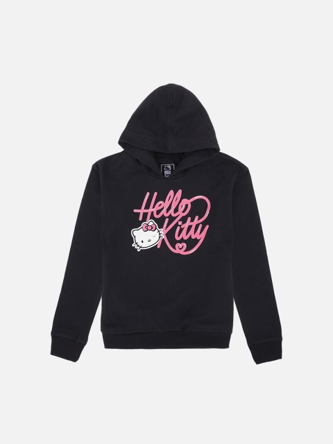 

Kids Ville Girls Black & Pink Hello Kitty Printed Cotton Hooded Sweatshirt