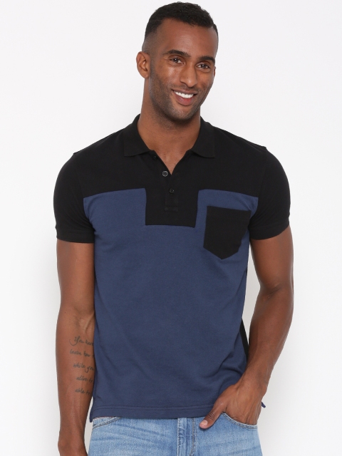 

United Colors of Benetton Men Black Colourblocked Polo Collar T-shirt