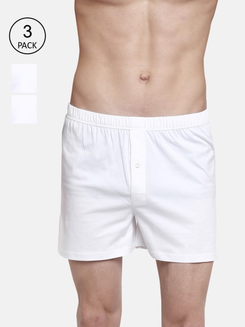 

RAMRAJ COTTON Men Pack Of 3 White Solid Pure Cotton Boxers
