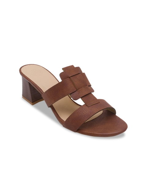 

Sole To Soul Tan Colourblocked Block Sandals with Bows