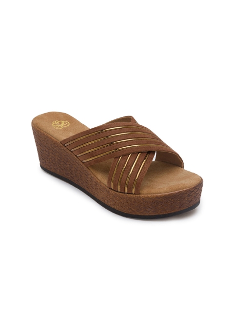 

Sole To Soul Women Brown & Gold-Toned Wedge Sandals