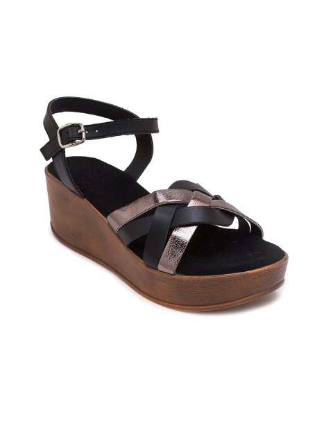 

Sole To Soul Black Wedge Sandals With Buckles