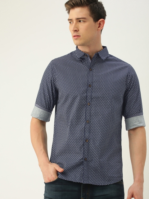 

United Colors of Benetton Men Navy & White Printed Casual Shirt, Navy blue