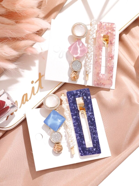 

Yellow Chimes Women White & Pink Set of 6 Embellished Bobby Pins