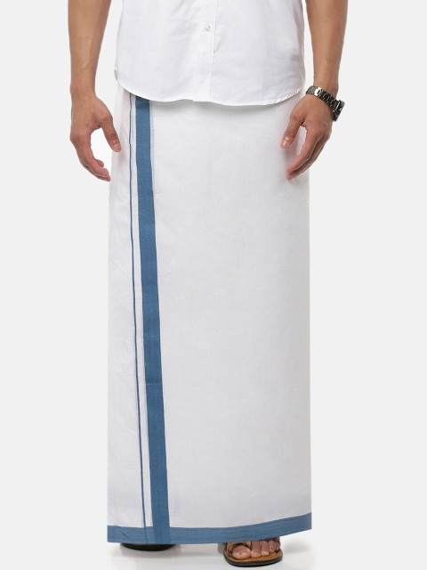 

Ramraj Men White & Blue Solid Pure Cotton Dhoti