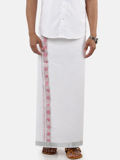 

Ramraj Men White Solid Pure Cotton Dhoti With Zari Border