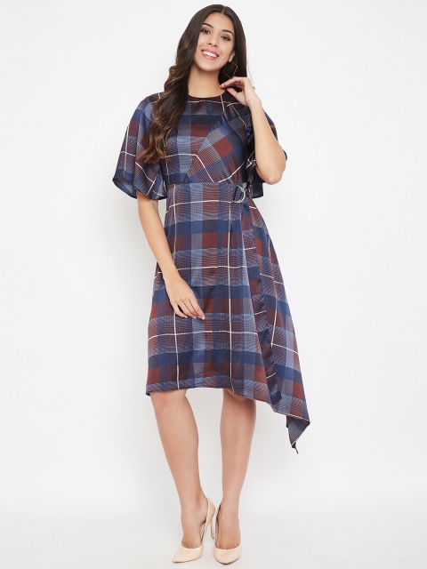 

Madame Navy Blue Checked A-Line Dress