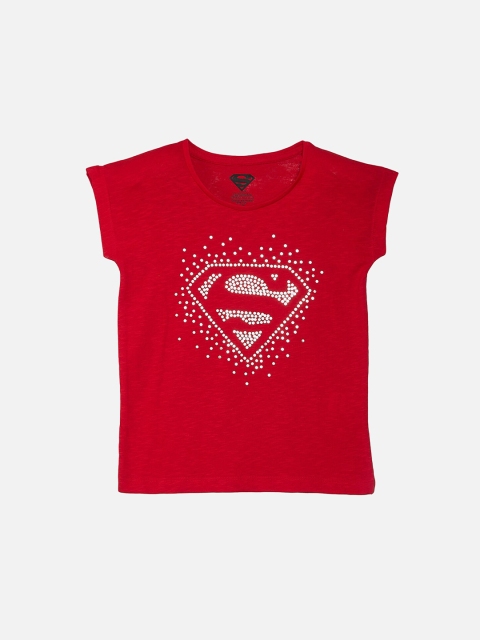 

Kids Ville Girls Red Supergirl Logo Embellished T-shirt