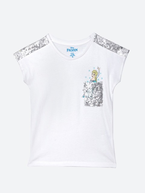 

Kids Ville Girls White Frozen Printed & Sequined T-shirt