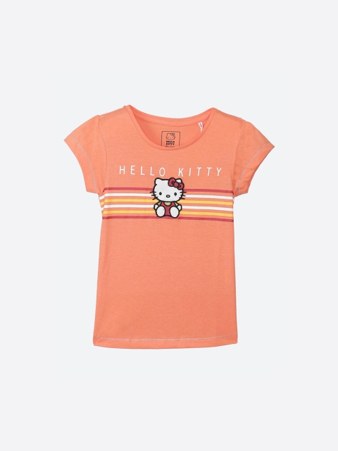 

Kids Ville Girls Orange & White Hello Kitty Printed Extended Sleeves Cotton T-shirt