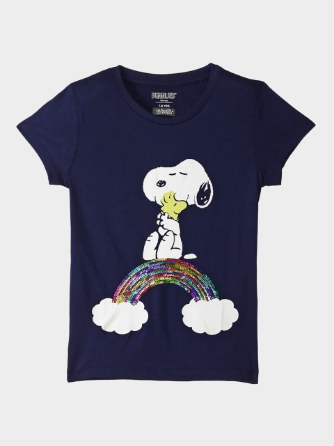 

Kids Ville Girls Navy Blue & White Peanuts Printed T-shirt