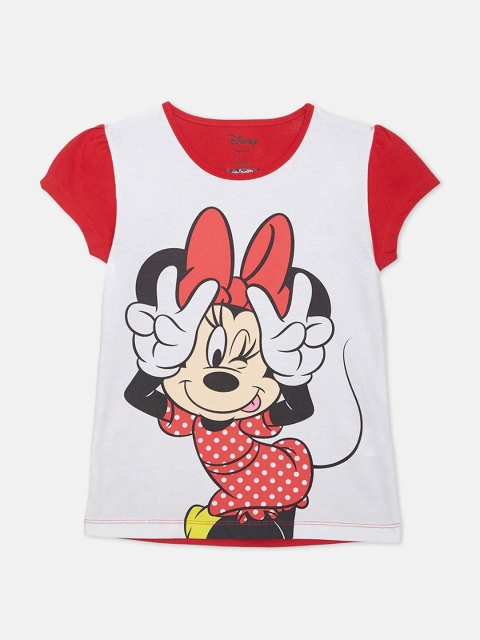 

Kids Ville Girls Red & White Minnie Mouse Printed Pure Cotton T-shirt