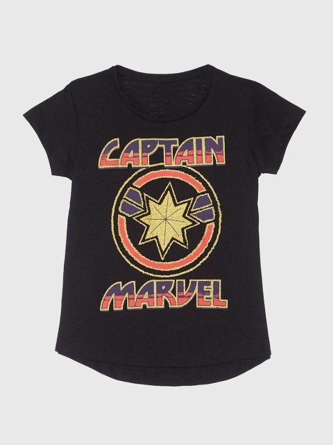 

Kids Ville Girls Black & Orange Captain Marvel Printed T-shirt