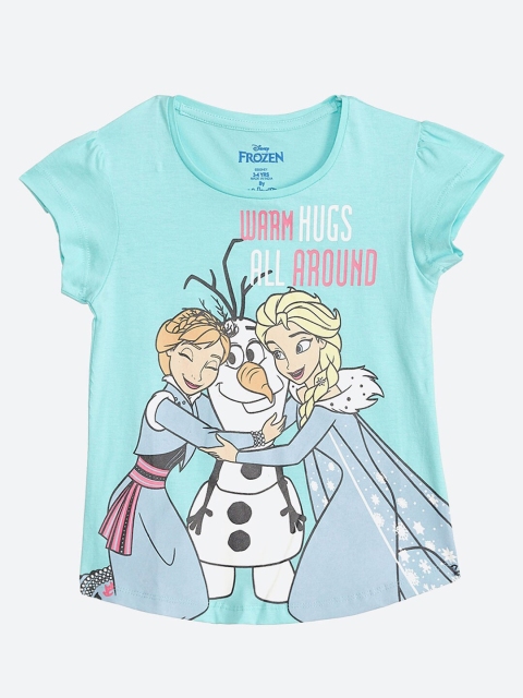 

Kids Ville Girls Blue & White Frozen Printed Cotton T-shirt