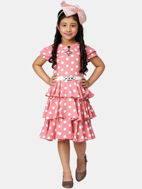 

Peppermint Girls Pink & White Polka Dot Printed Chiffon Belted Dress